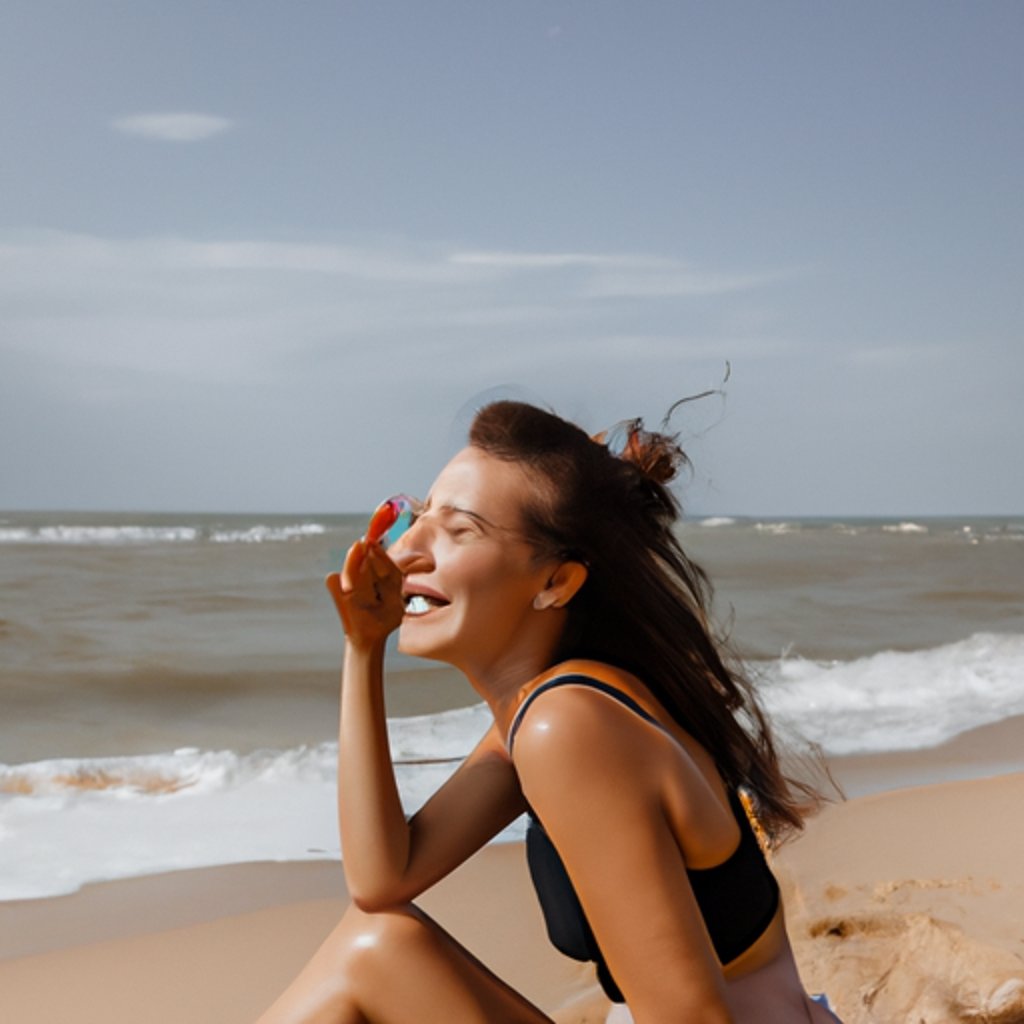 Изображение: Красивая девушка на пляже с закрытыми глазами #590