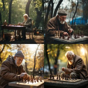 Изображение по задаче: Пенсионер в парке играет в шахматы