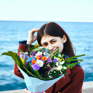 Изображение по задаче: Woman, many different flowers in her hand, spring,...